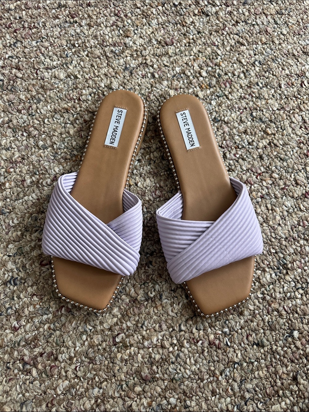 Steve Madden Light Lavender Ribbed Cross-Band Slide Sandals